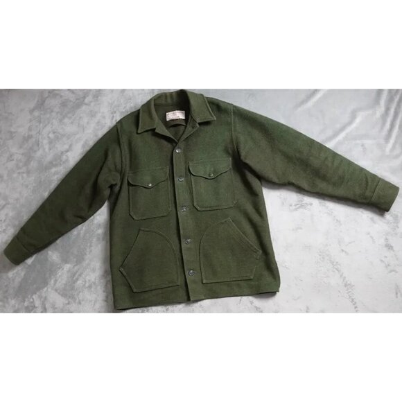 C C Filson Coat Style 86 Men's Size 44 Green Button Up Heavyweight Wool Vintage